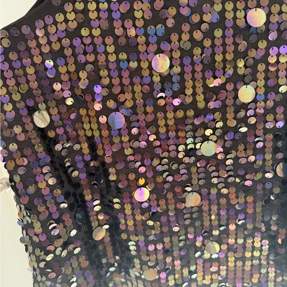 Anthropologie Moulinette Soeurs Black Sequin Shimmer Sleeveless V-Neck Top Sz 6 - Picture 5 of 10
